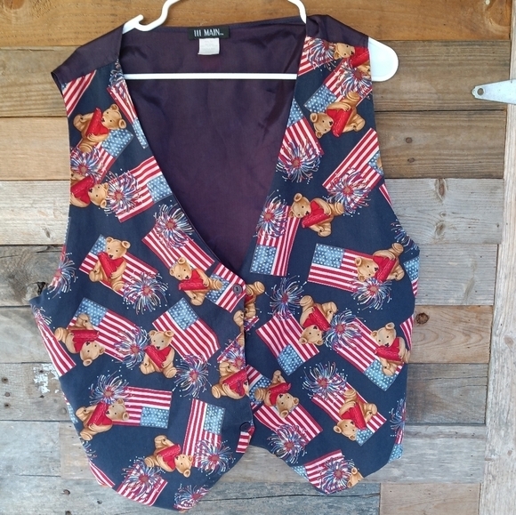 Women's 4th of July Fourth Vest Plus Size 2X Teddy Bear Flag Fireworks Patriotic - Picture 1 of 3
